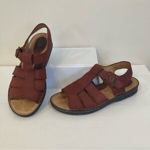 Born Leather Sandals Womens Sz 9 Open Toe Ankle Strap Burgundy Comfort